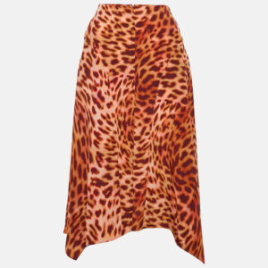 Stella McCartney Pink/Brown Leopard Print Silk Midi Skirt XXS