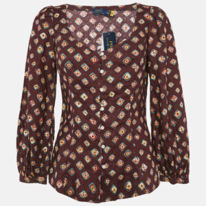 Polo Ralph Lauren Burgundy Printed Linen Blouse S
