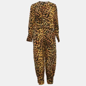 Stella McCartney Beige Leopard Silk Tie-Up Jumpsuit XS
