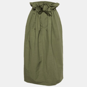 stella mccartney khaki green cotton blend paperbag midi skirt m