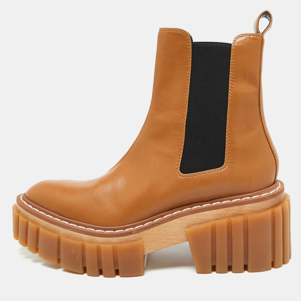 luxury-women-stella-mccartney-new-shoes-p1081075-002 Stella McCartney Tan Faux Leather Emilie Platform Chelsea Boots Size 40