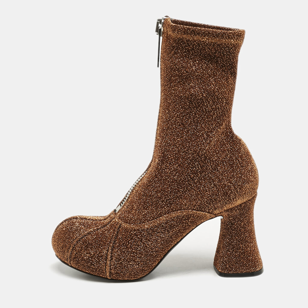 luxury-women-stella-mccartney-new-shoes-p1170383-001 Stella McCartney Copper Lurex Fabric Groove Ankle Length Boots Size 37