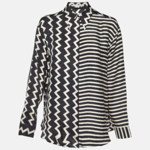 Stella McCartney Black/White Chevron & Stripes Print Jacquard Silk Shirt S