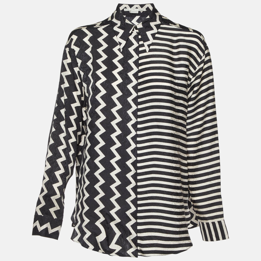 Stella McCartney Black/White Chevron & Stripes Print Jacquard Silk Shirt S