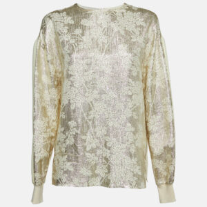 Stella McCartney Cream/Gold Brocade Full Sleeves Jumper Top M