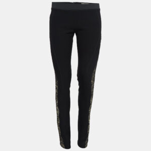 Stella McCartney Black Sheer Lace Side Trim Stretch Wool Trousers M