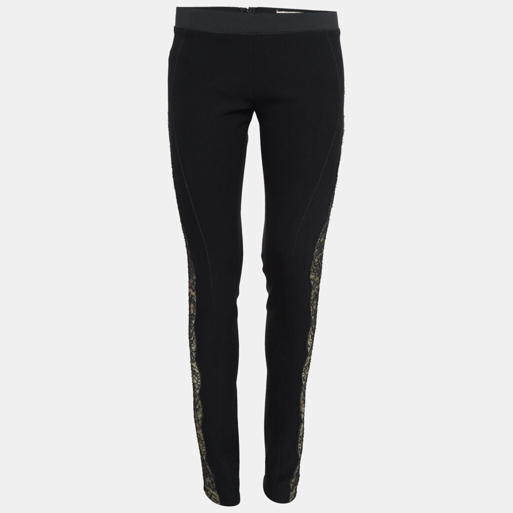 luxury-women-stella-mccartney-used-clothes-p1038199-007 Stella McCartney Black Sheer Lace Side Trim Stretch Wool Trousers M