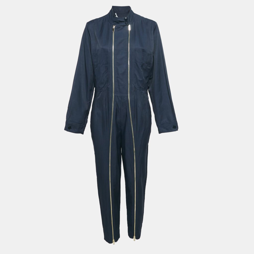 luxury-women-stella-mccartney-used-clothes-p1044897-003 Stella McCartney Navy Blue Cotton Blend Zip Detailed Cargo Jumpsuit S
