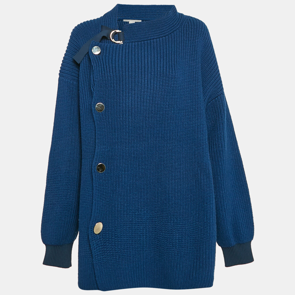 luxury-women-stella-mccartney-used-clothes-p1054664-003 Stella McCartney Blue Rib Knit Asymmetrical Button Oversized Sweater M