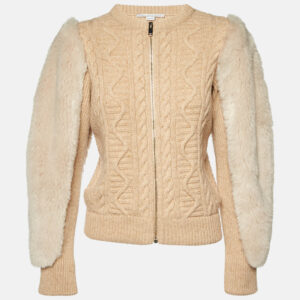 Stella McCartney Beige Cable Knit Wool Zip-Up Cardigan XS