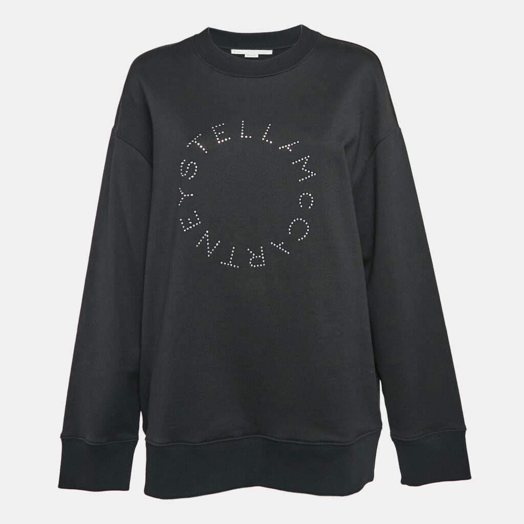 luxury-women-stella-mccartney-used-clothes-p1073165-003 Stella McCartney Black Studded Logo Cotton Knit Oversized Sweatshirt XS