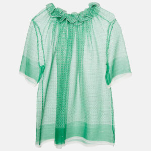 Stella McCartney Green Stars Print Lurex Georgette Ruffled Top M