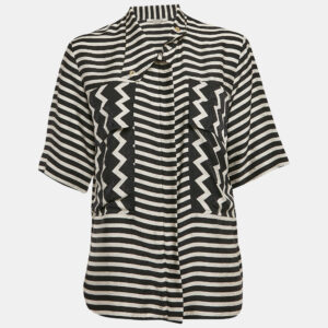 Stella McCartney Black/White Stripe Textured Silk Blouse M