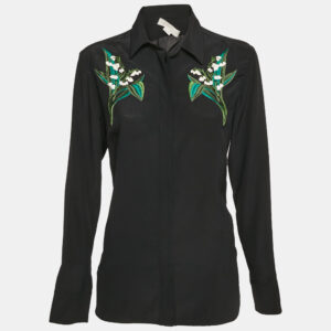 Stella McCartney Black Floral Embroidered Silk Long Sleeve Shirt S