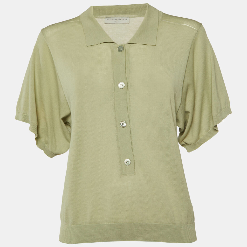 luxury-women-stella-mccartney-used-clothes-p1086291-003 Stella McCartney Green Cotton Knit Polo Jumper S