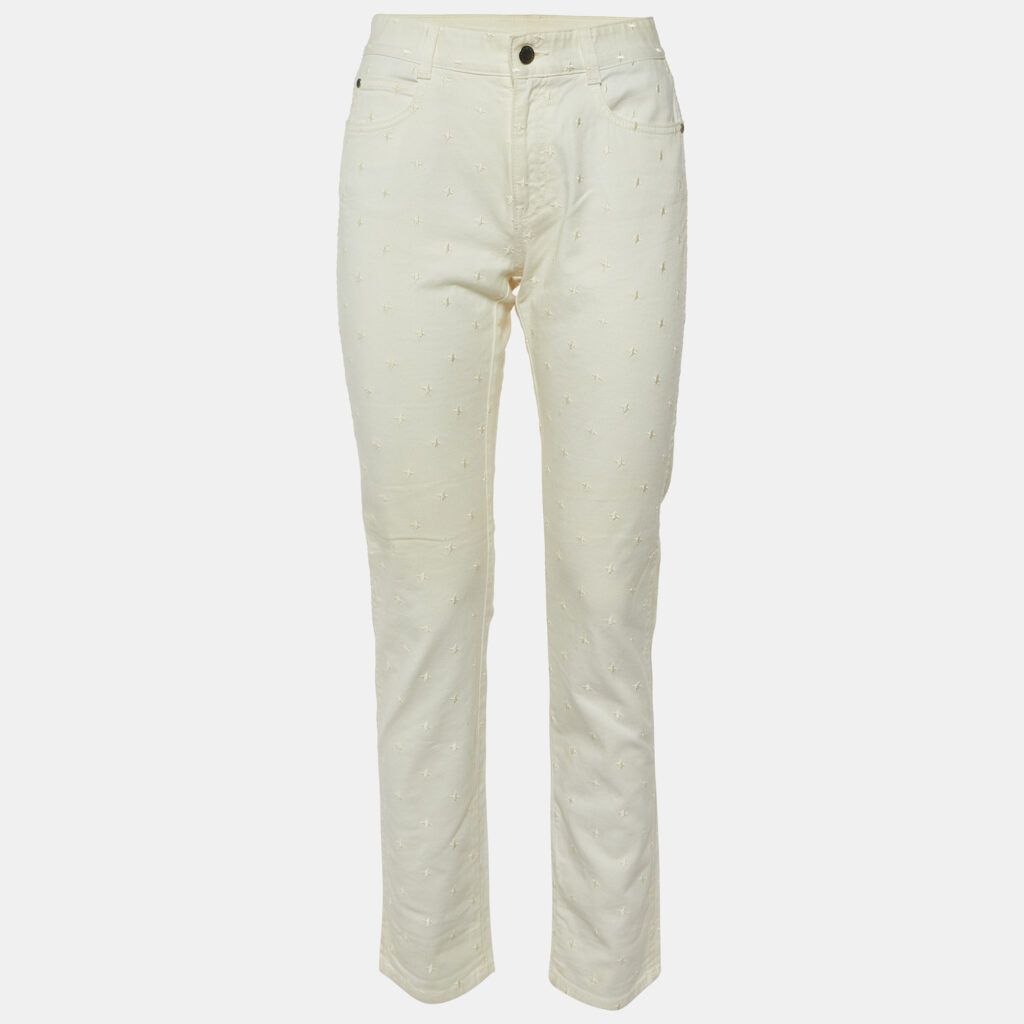 Stella McCartney Ivory Star Embroidered Cotton Slim Fit Jeans M/Waist 32"