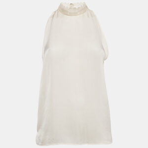 Stella McCartney Cream Embellished Neck Silk Sleeveless Top M