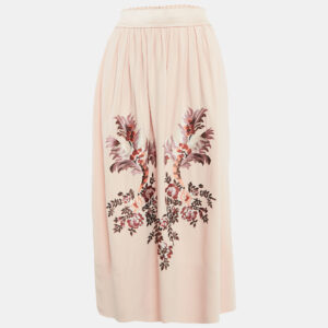 Stella McCartney Pink Floral Embroidered Crepe Gathered Midi Skirt XS