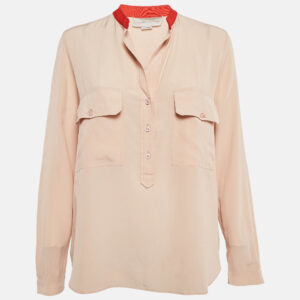 Stella McCartney Pale Pink Silk Crepe Contrast Collar Detail Blouse M