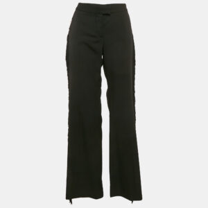 Stella McCartney Black Wool Fringed Detail Flared Trousers M
