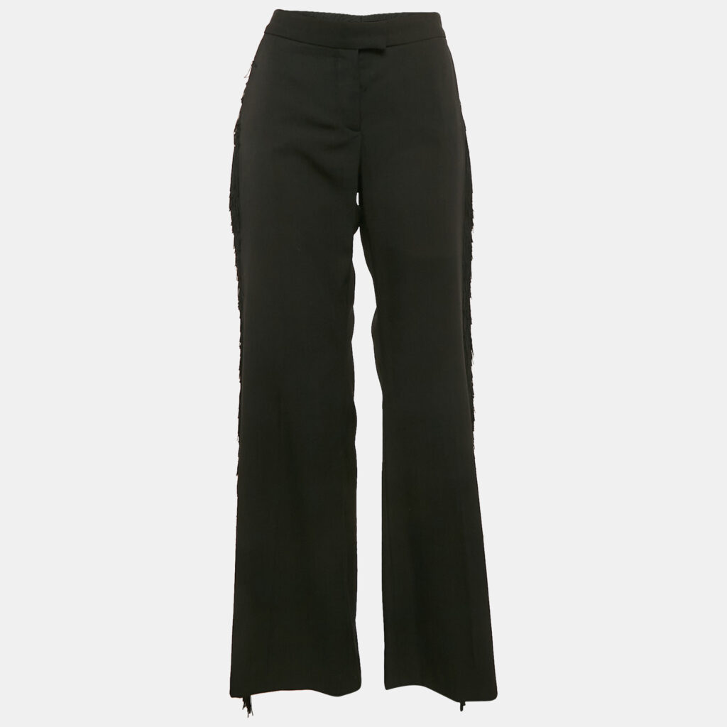 luxury-women-stella-mccartney-used-clothes-p1106441-005 Stella McCartney Black Wool Fringed Detail Flared Trousers M