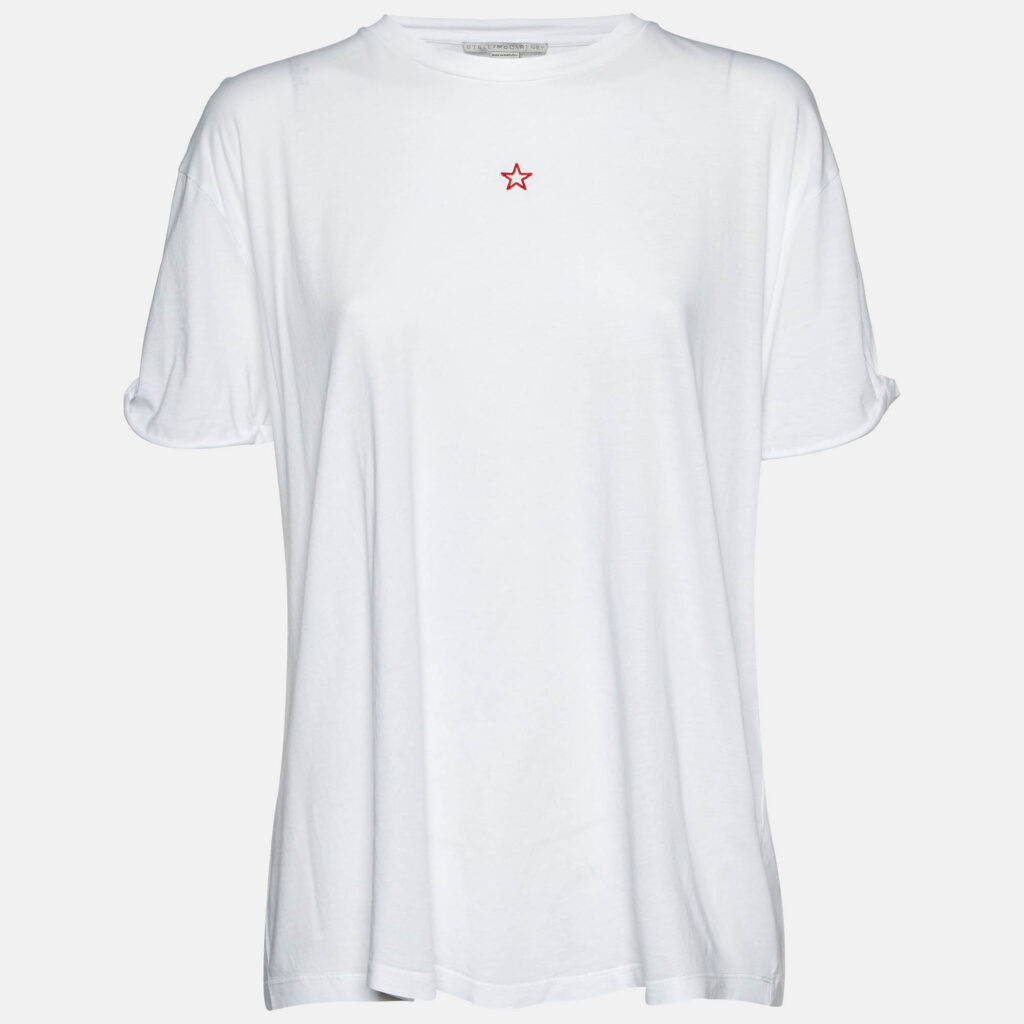 luxury-women-stella-mccartney-used-clothes-p1106510-001 Stella McCartney White Cotton Star Embroidered Crew Neck T-Shirt M