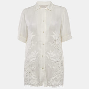 Stella McCartney White Embroidered Cambric Cotton Blend Button Front Blouse M