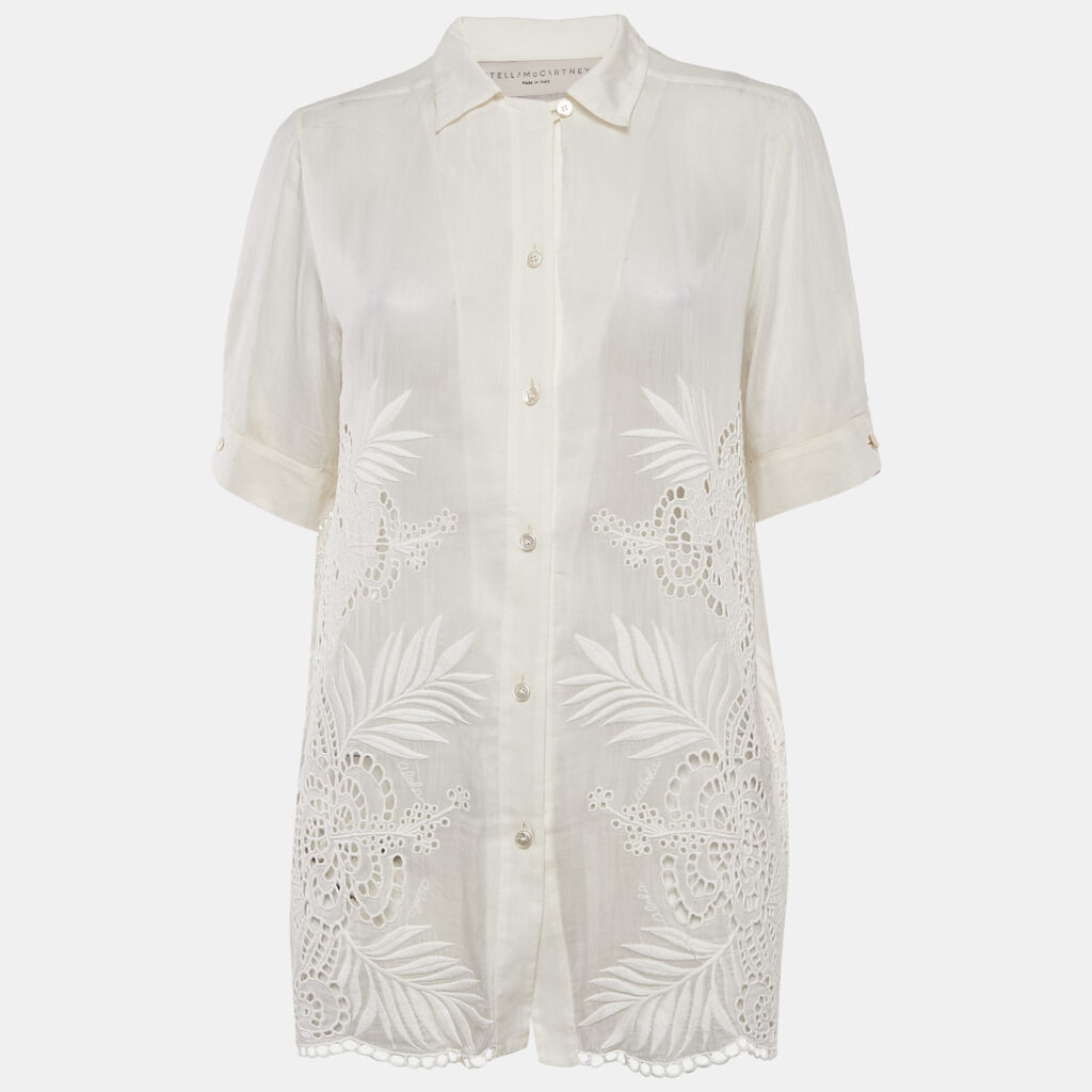 luxury-women-stella-mccartney-used-clothes-p1108292-001 Stella McCartney White Embroidered Cambric Cotton Blend Button Front Blouse M