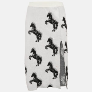 Stella McCartney White Pixel Horse Jacquard Knit Midi Skirt S