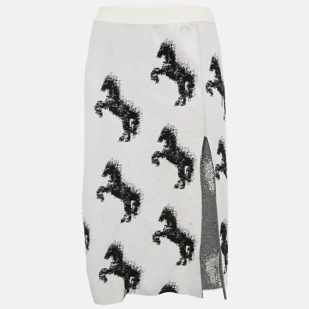 luxury-women-stella-mccartney-used-clothes-p1114074-001 Stella McCartney White Pixel Horse Jacquard Knit Midi Skirt S