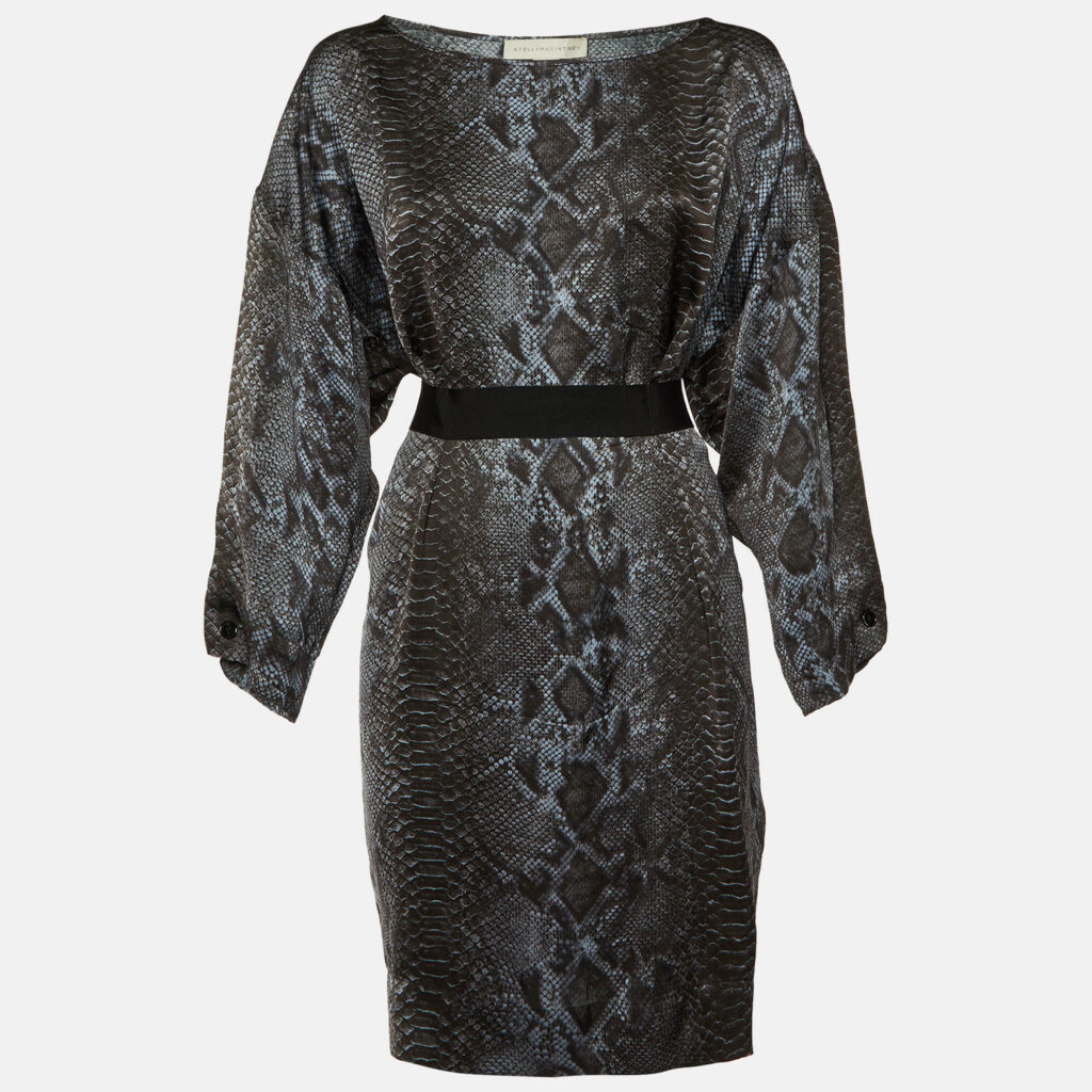 Stella McCartney Grey Snake Print Silk Satin Mini Dress M
