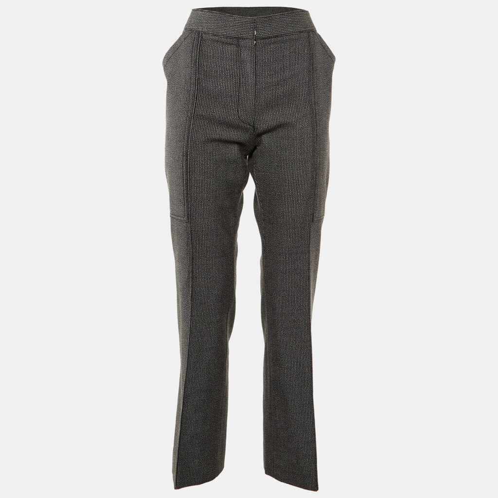 Stella McCartney Black Patterned Wool and Cotton Straight Leg Trousers M