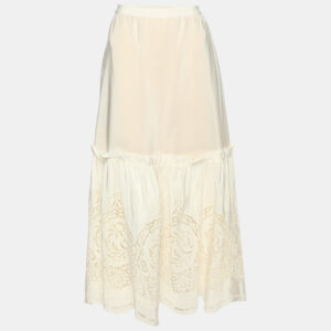 Stella McCartney Light Blush Pink Silk Broderie Anglaise Long Skirt M