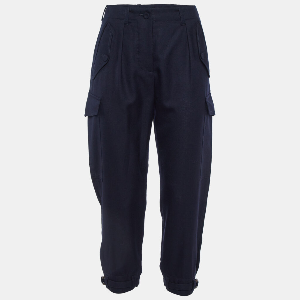 luxury-women-stella-mccartney-used-clothes-p1144649-005 Stella McCartney Navy Blue Wool Belted Cuff Detail Trousers M