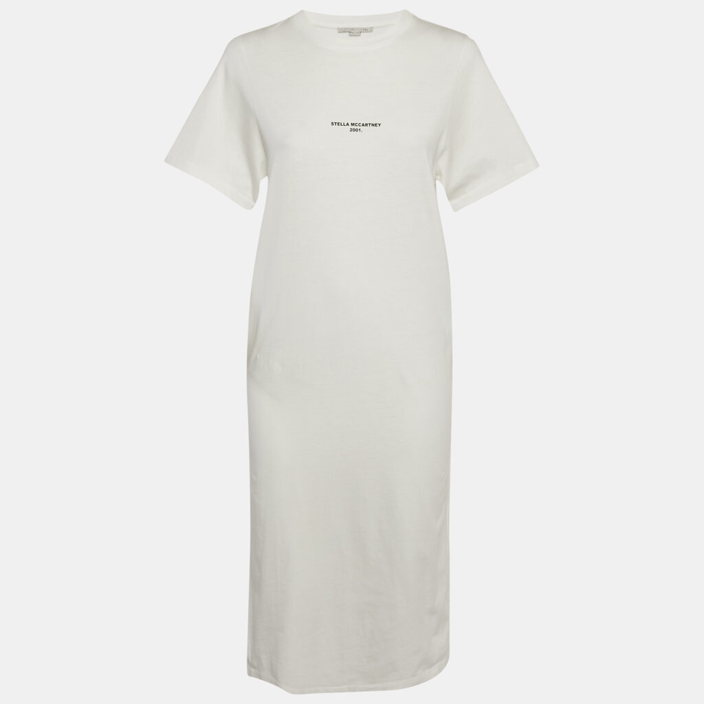 luxury-women-stella-mccartney-used-clothes-p1145718-004 Stella McCartney White Logo Print Cotton Knit T-Shirt Dress S