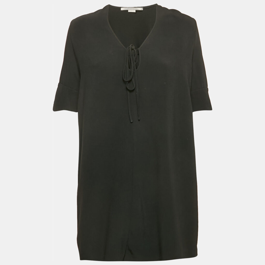 luxury-women-stella-mccartney-used-clothes-p1152950-005 Stella McCartney Black Crepe Tie-Up Detail Mini Dress S
