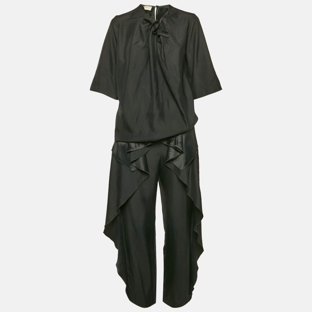 luxury-women-stella-mccartney-used-clothes-p1154455-001 Stella McCartney Black Sateen Ruffled Blouse and Pants Set XS/M
