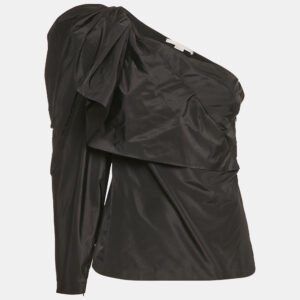 stella mccartney black silk blend bow detail one shoulder top s