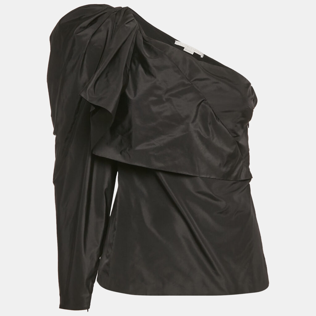 Stella McCartney Black Silk Blend Bow Detail One Shoulder Top S