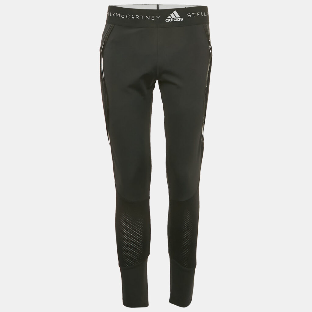 Stella McCartney  X Adidas Black Mesh Trim Jersey Leggings L