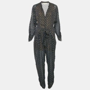 Stella McCartney Navy Blue Silk Lurex Fil-coupe Tie-Up Detail  Jumpsuit M