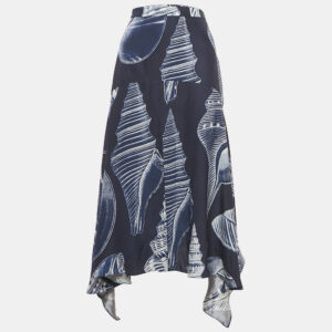 Stella McCartney Blue Ariah Shell Print Sati Silk Midi Skirt M