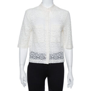 Stella McCartney Cream Lace Button Front Sheer Crop Top M