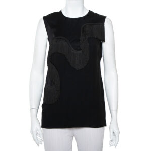 Stella McCartney Black Crepe Fringe Detail Sleeveless Top S