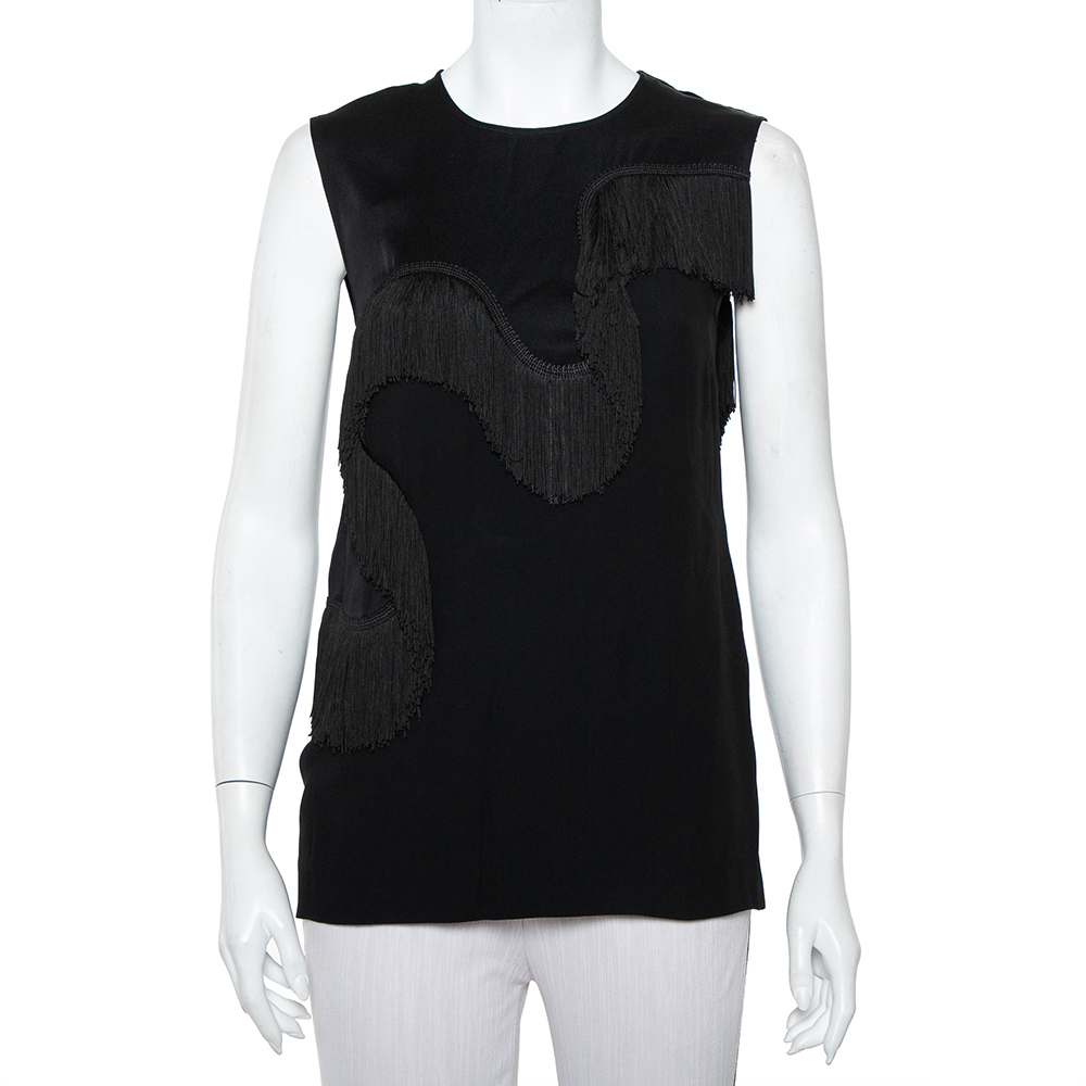 luxury-women-stella-mccartney-used-clothes-p404645-005 Stella McCartney Black Crepe Fringe Detail Sleeveless Top S