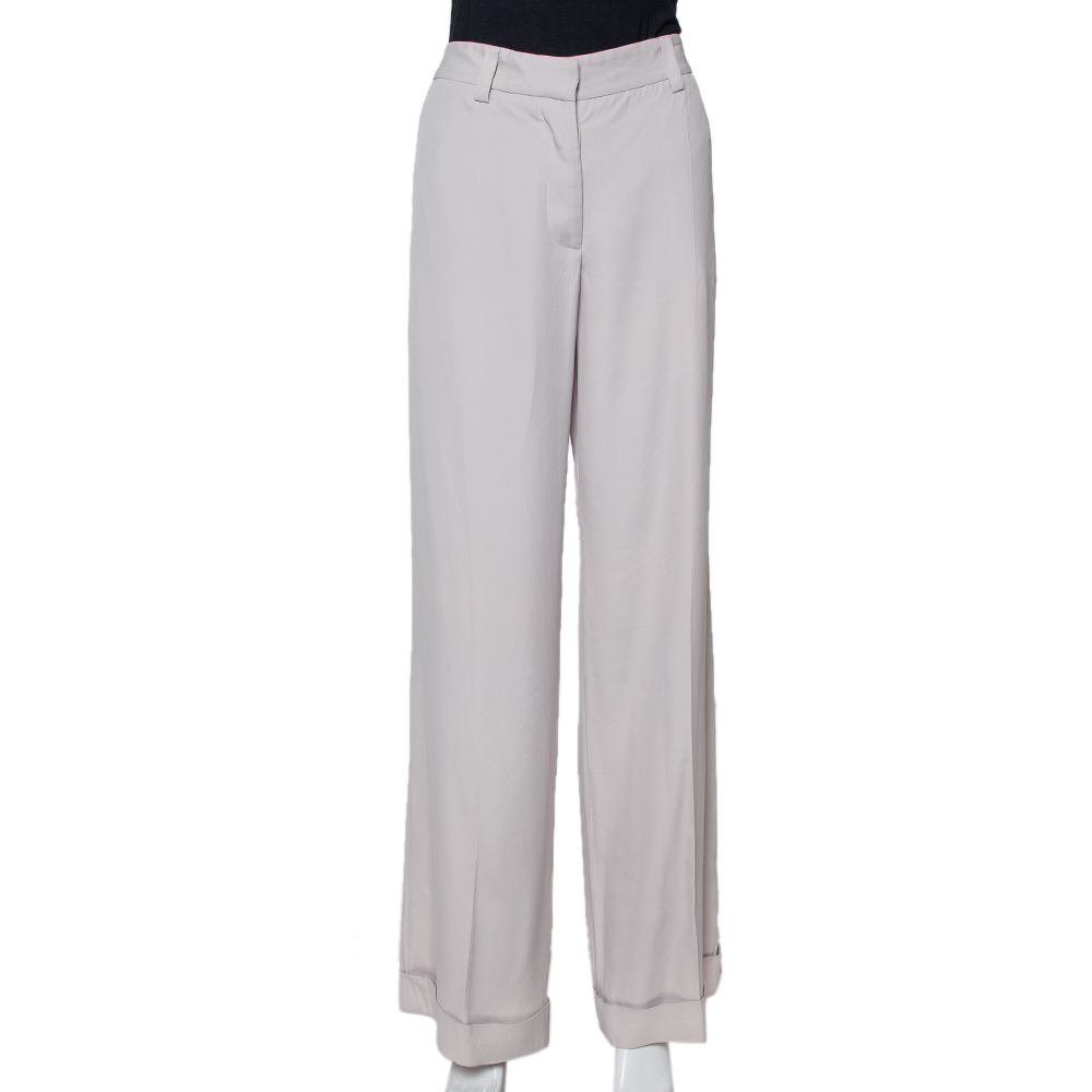 luxury-women-stella-mccartney-used-clothes-p415494-004 Stella McCartney Ecru Silk Blend Wide Leg Trousers M