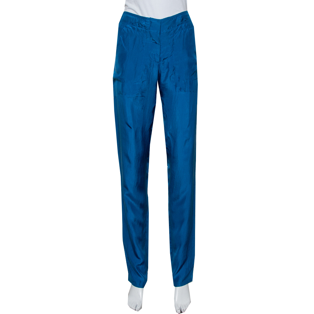 luxury-women-stella-mccartney-used-clothes-p415531-003 Stella McCartney Blue Silk Tapered Leg Trousers M