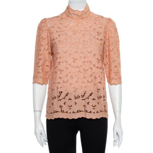 Stella McCartney Pink Eyelet Lace Back Button Detail Top S