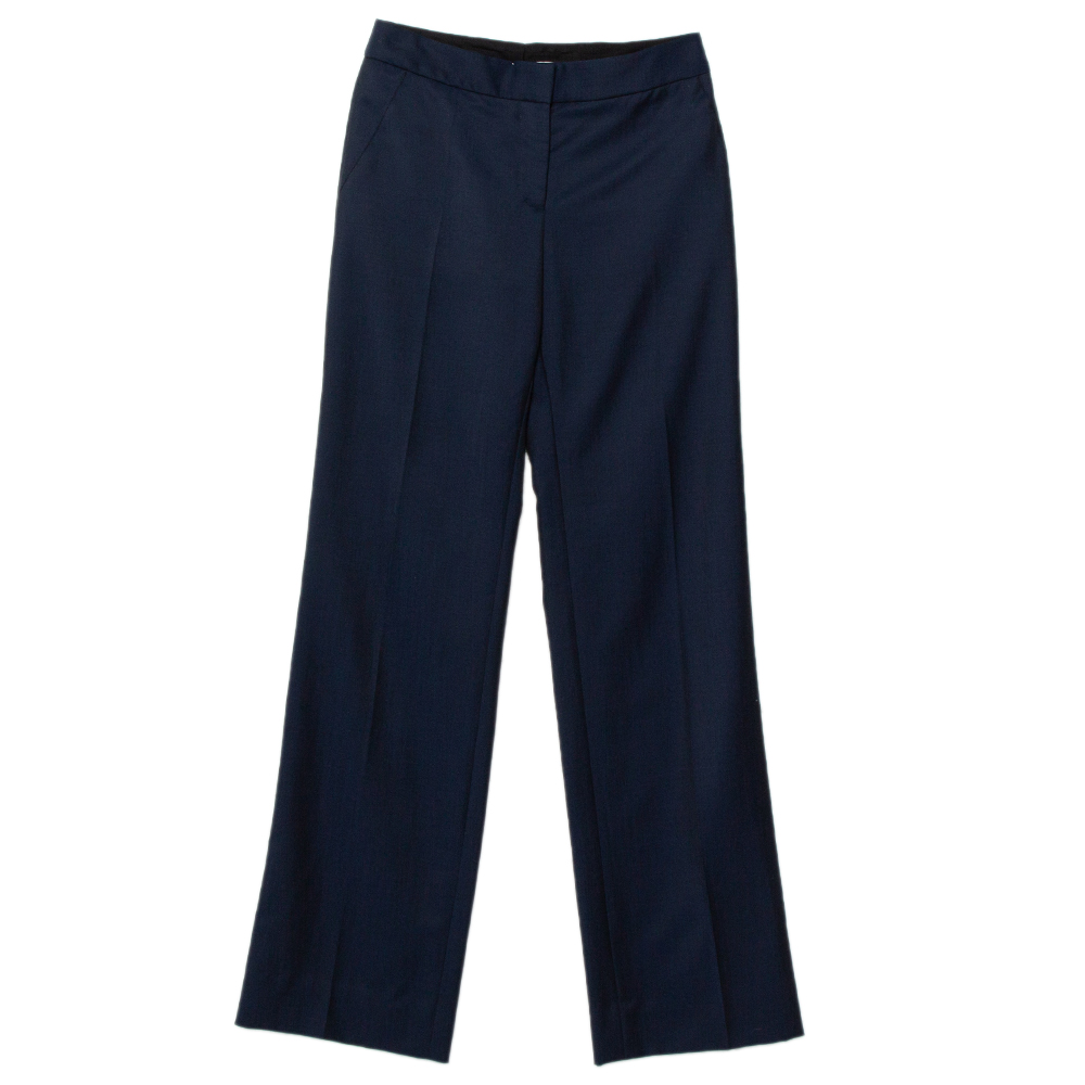 Stella McCartney Navy Blue Wool & Mohair Straight Leg Pants S