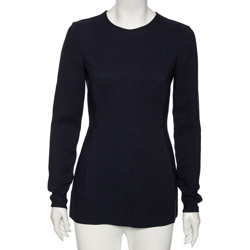 luxury-women-stella-mccartney-used-clothes-p491154-006 Stella McCartney Navy Blue Cady Long Sleeve Peplum Blouse S